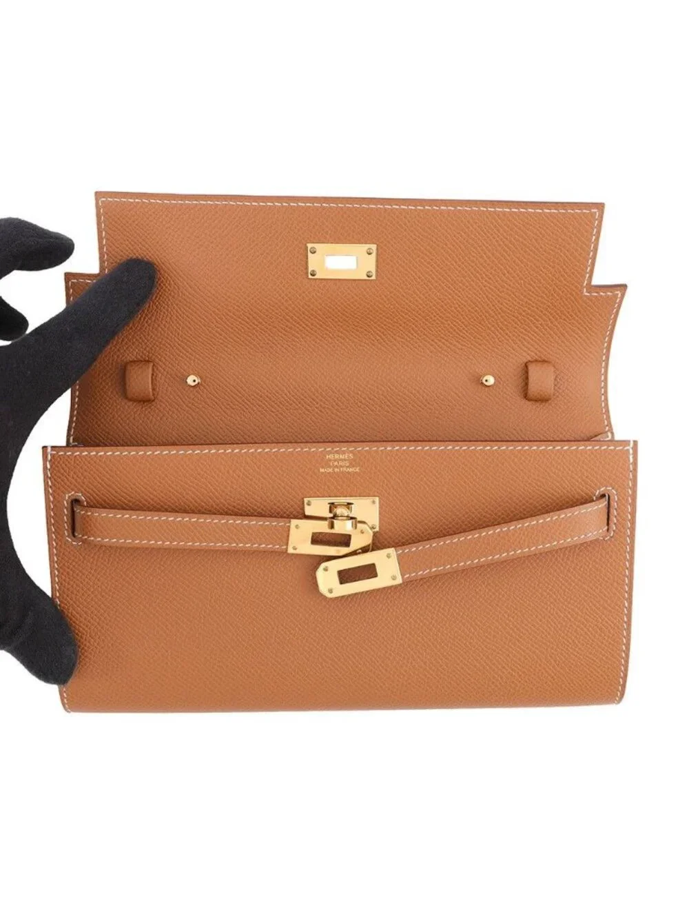 Hermes Kelly Wallet Long to Go Gold Epsom